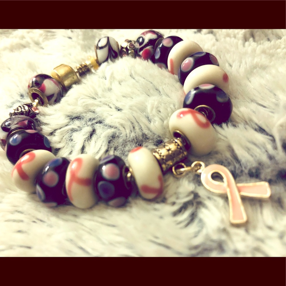 Breast Cancer/Pink Ribbon Charm Bracelet